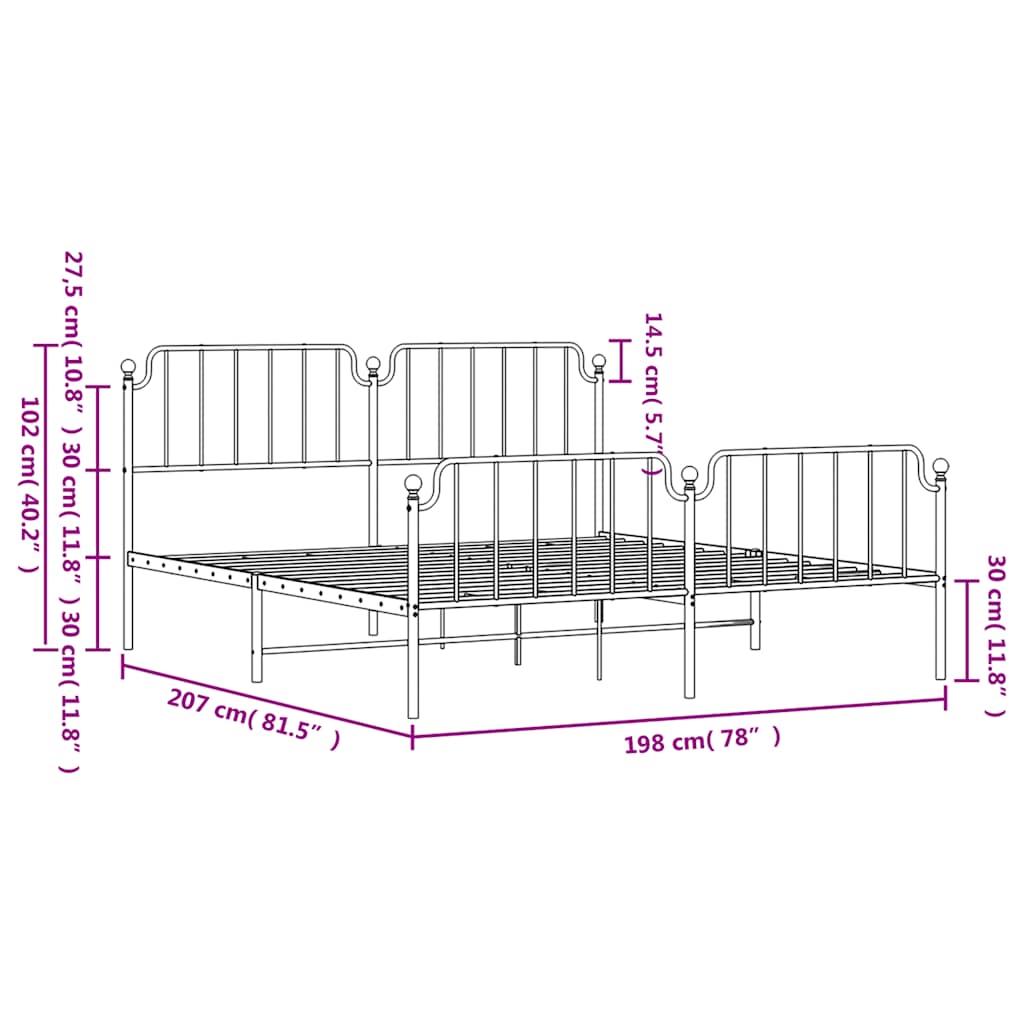 vidaXL Metal Bed Frame without Mattress with Footboard White 193x203cm
