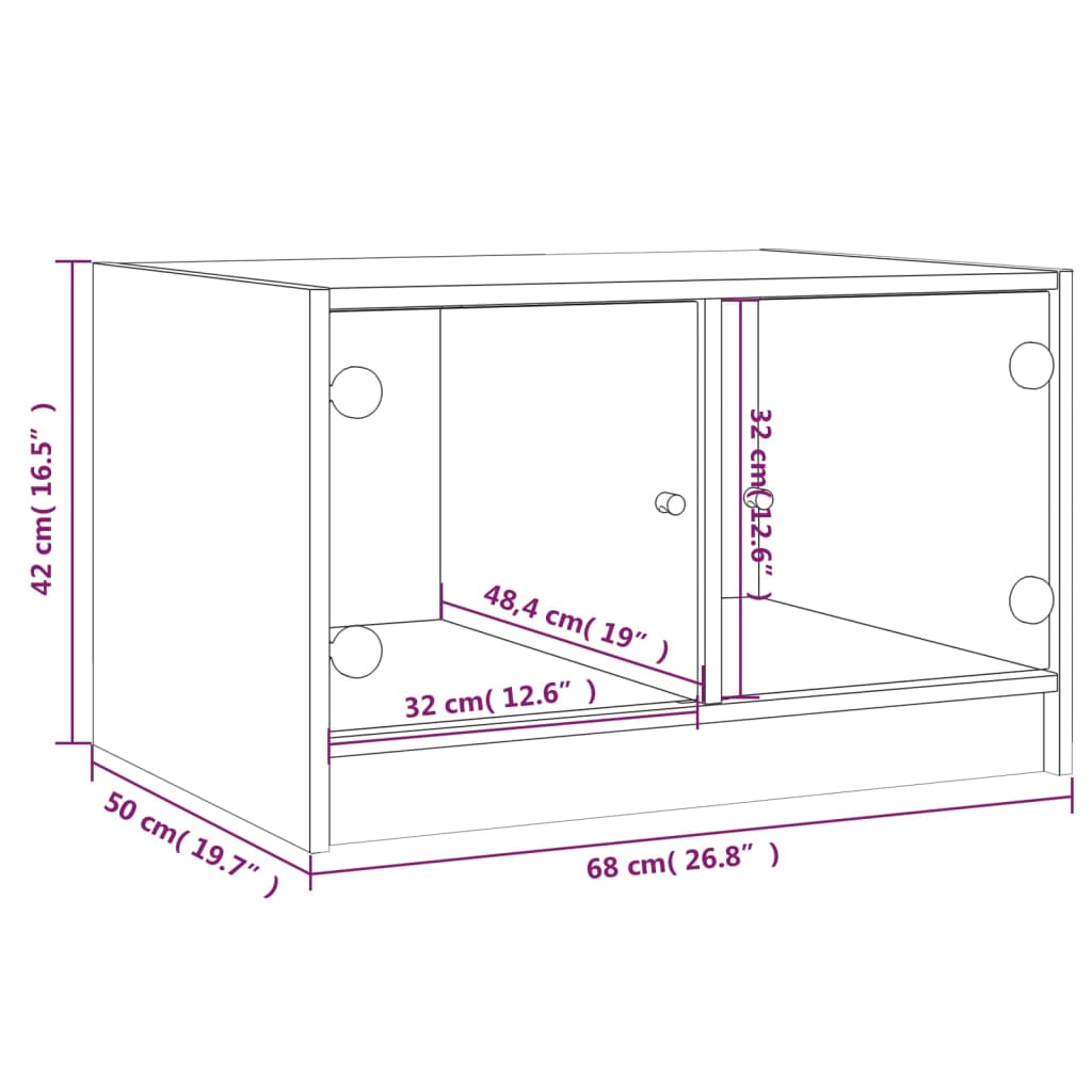 vidaXL Coffee Table with Glass Doors Smoked Oak 68x50x42 cm