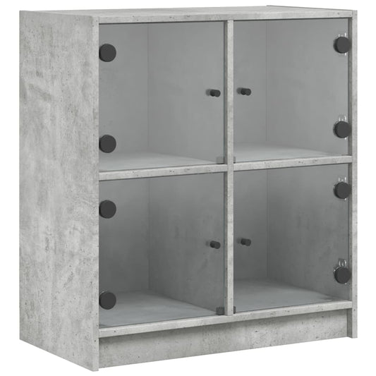 vidaXL Side Cabinet with Glass Doors Concrete Grey 68x37x75,5 cm