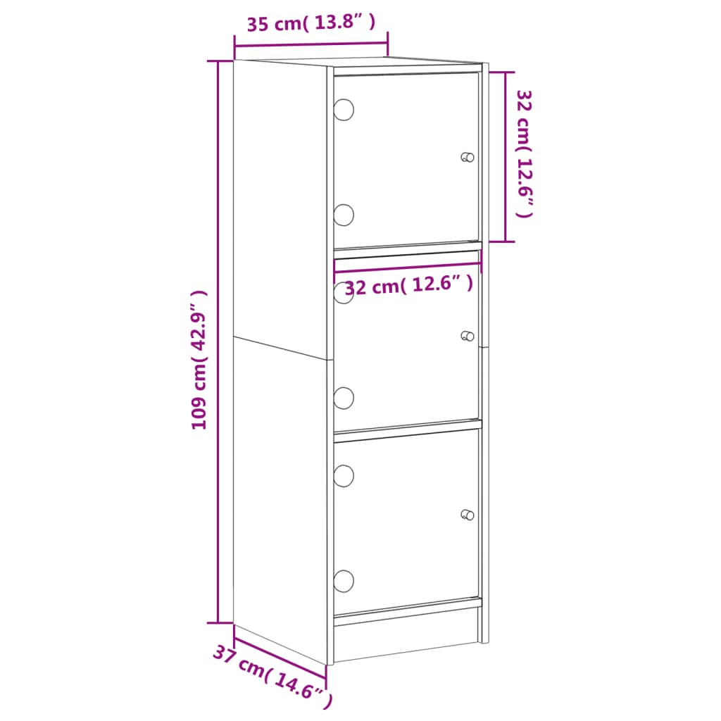 vidaXL Highboard with Glass Doors Grey Sonoma 35x37x109 cm