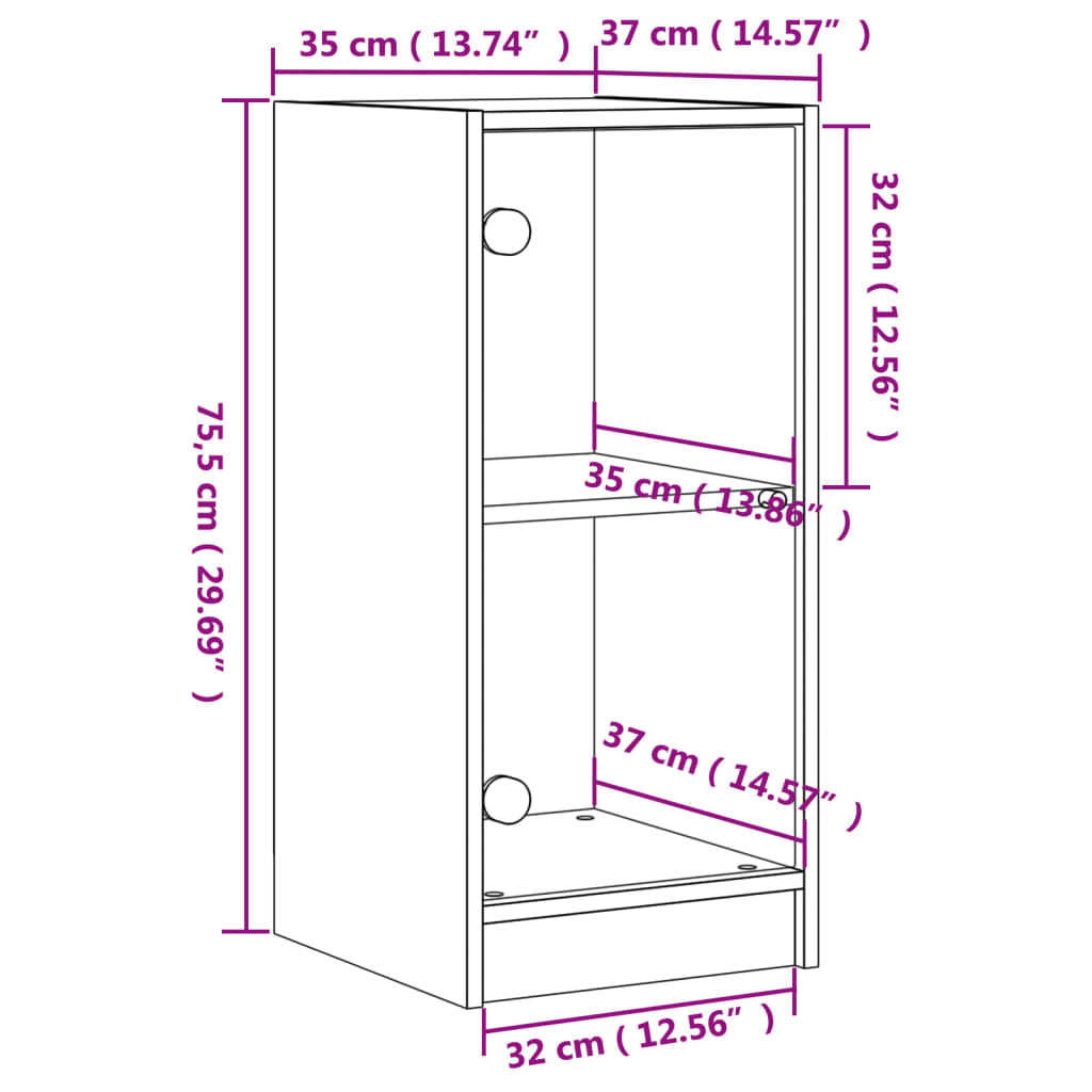 vidaXL Side Cabinet with Glass Doors Smoked Oak 35x37x75,5 cm