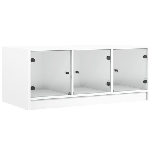 vidaXL Coffee Table with Glass Doors White 102x50x42 cm