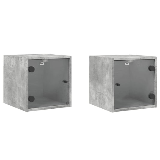 vidaXL Bedside Cabinets Glass Doors 2 pcs Concrete Grey 35x37x35 cm