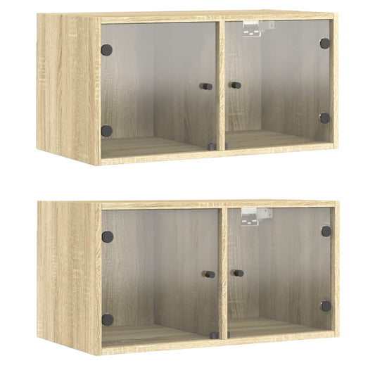 vidaXL Wall Cabinets with Glass Doors 2 pcs Sonoma Oak 68.5x37x35 cm