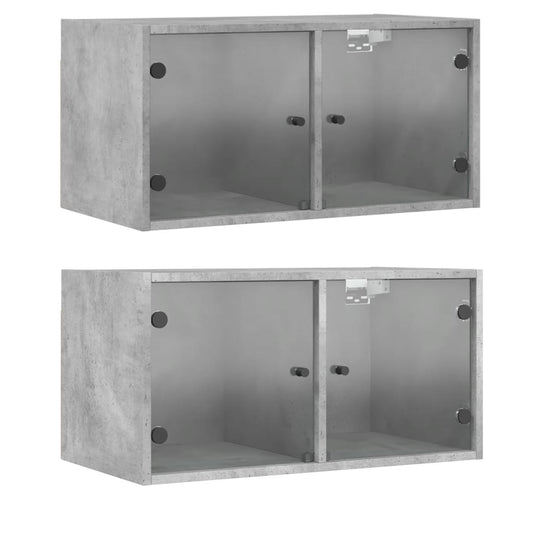 vidaXL Wall Cabinets with Glass Doors 2 pcs Concrete Grey 68.5x37x35 cm