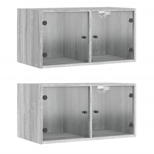 vidaXL Wall Cabinets with Glass Doors 2 pcs Grey Sonoma 68.5x37x35 cm