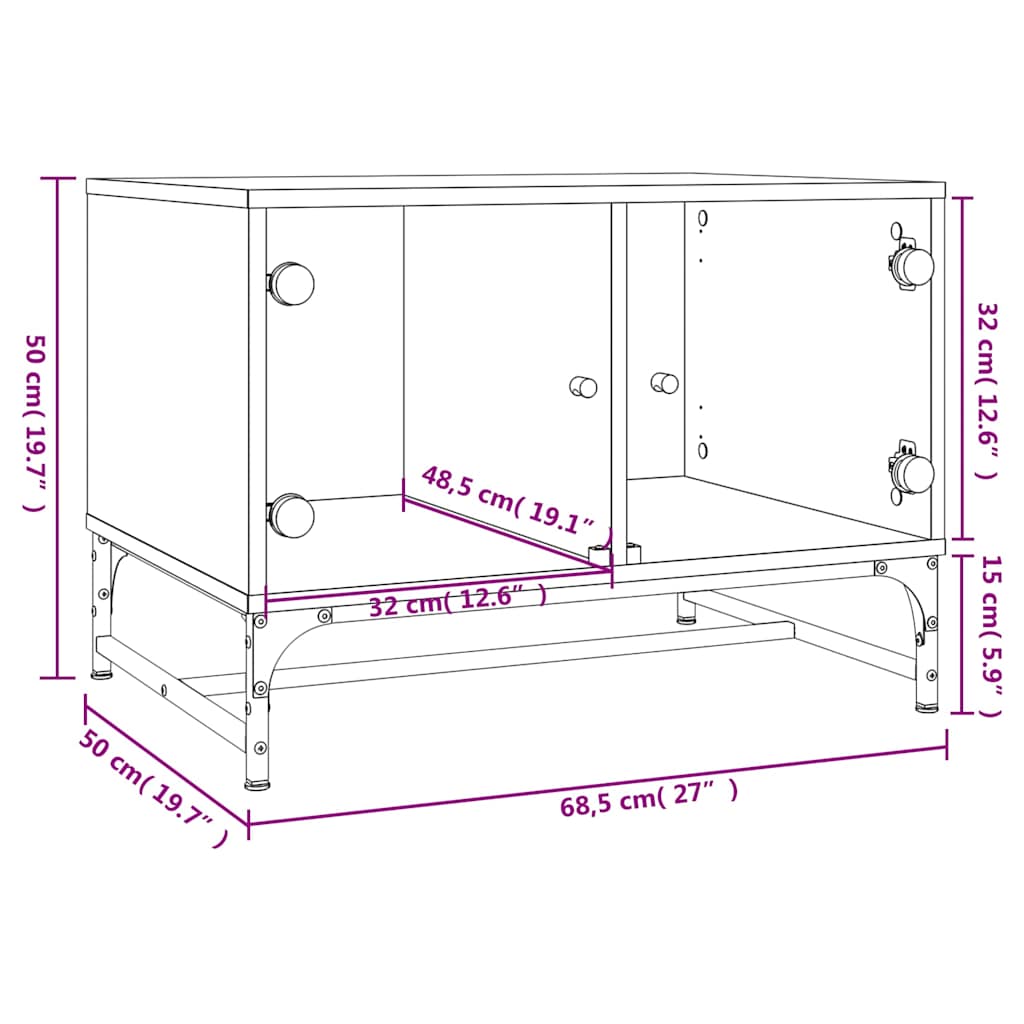 vidaXL Coffee Table with Glass Doors Black 68,5x50x50 cm