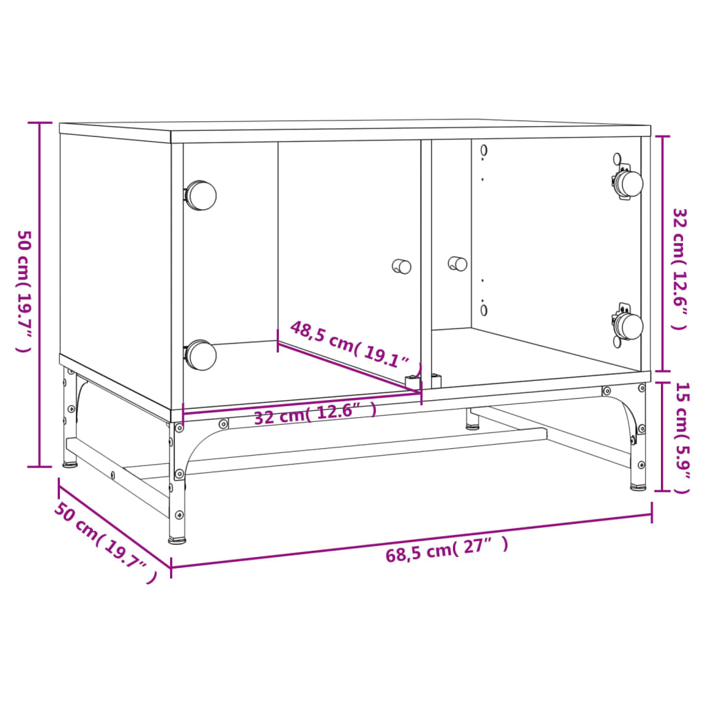 vidaXL Coffee Table with Glass Doors Sonoma Oak 68,5x50x50 cm