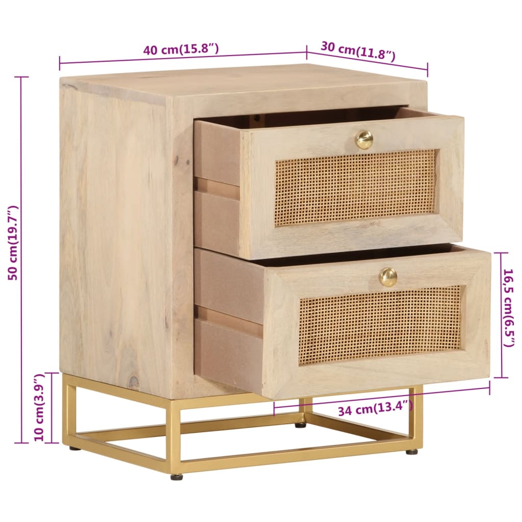 vidaXL Bedside Cabinet 40x30x50 cm Solid Wood Mango and Iron