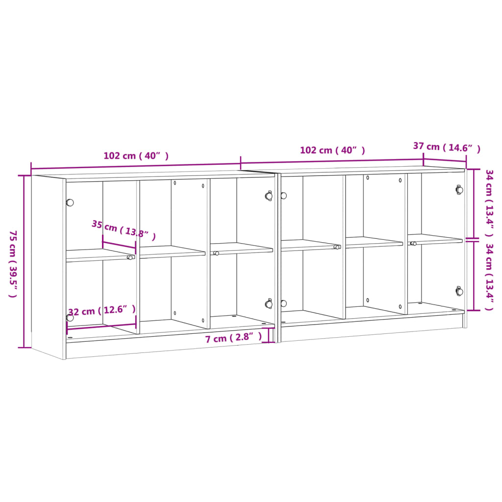 vidaXL Bookcase with Doors Smoked Oak 204x37x75 cm Engineered Wood