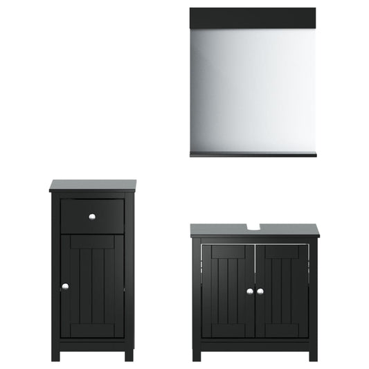 vidaXL 3 Piece Bathroom Furniture Set "BERG" Black Solid Wood Pine