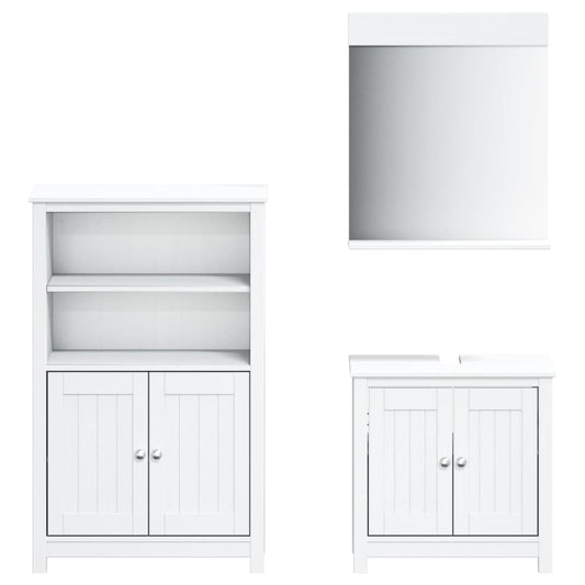 vidaXL 3 Piece Bathroom Furniture Set "BERG" White Solid Wood Pine