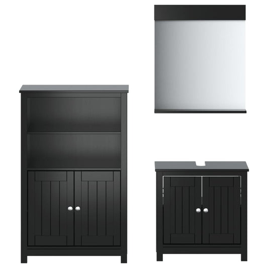 vidaXL 3 Piece Bathroom Furniture Set "BERG" Black Solid Wood Pine