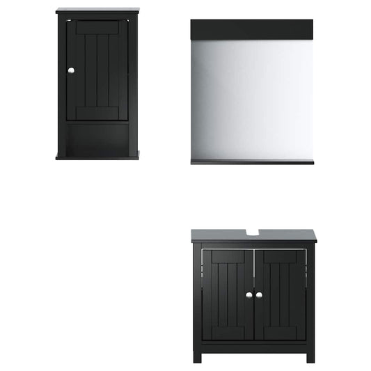 vidaXL 3 Piece Bathroom Furniture Set "BERG" Black Solid Wood Pine