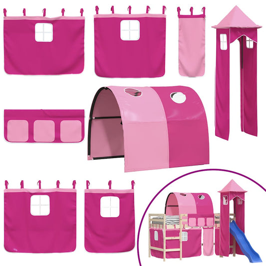 vidaXL Curtains for Loft Bed with Tunnel and Tower Pink