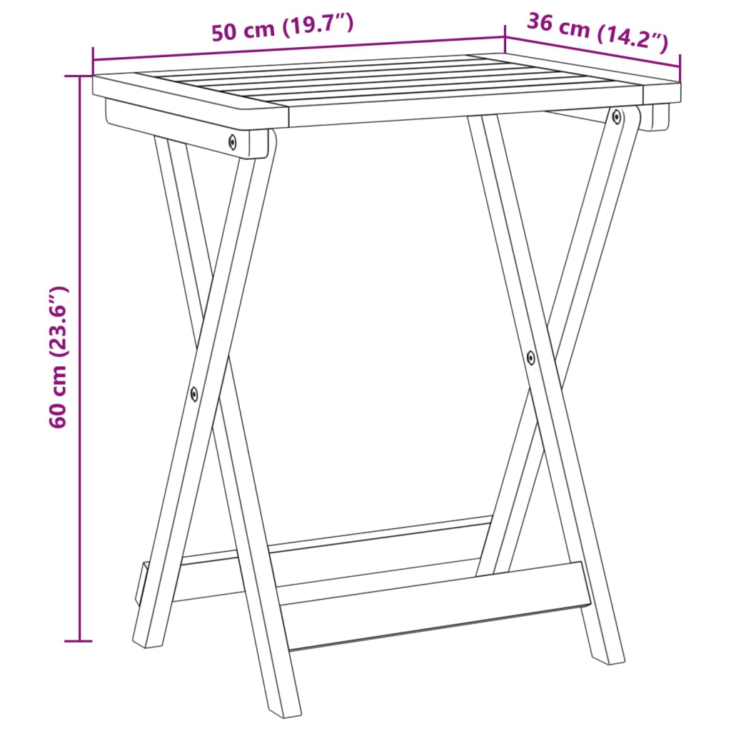 vidaXL Folding Garden Table 50x36x60 cm Solid Wood Acacia