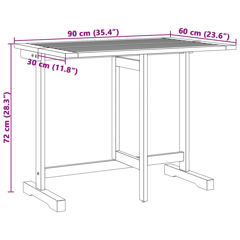 vidaXL Folding Balcony Table 90x60x72 cm Solid Wood Acacia