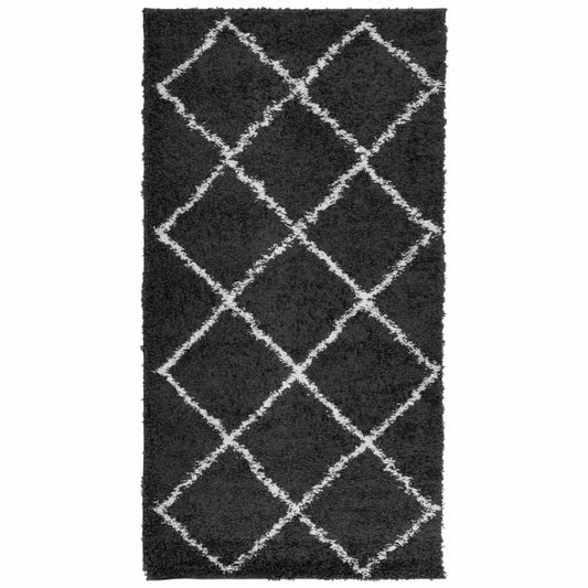 vidaXL Shaggy Rug High Pile Modern Black and Cream 80x150 cm