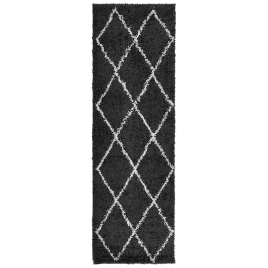 vidaXL Shaggy Rug PAMPLONA High Pile Modern Black and Cream 80x250 cm