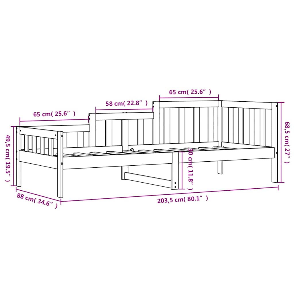 vidaXL Day Bed without Mattress Black 80x200 cm Solid Wood Pine