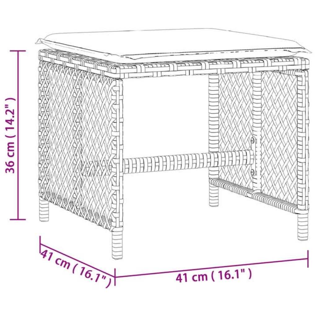vidaXL Garden Stools with Cushions 4 pcs Black 41x41x36 cm Poly Rattan