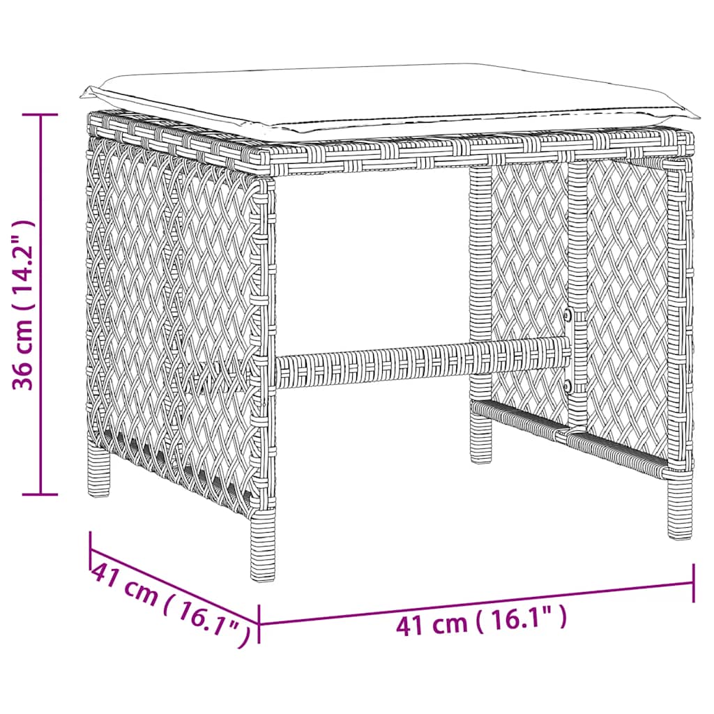 vidaXL Garden Stools with Cushions 4 pcs Light Grey 41x41x36 cm Poly Rattan