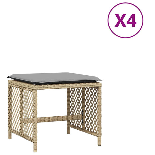 vidaXL Garden Stools with Cushions 4 pcs Mix Beige 41x41x36 cm Poly Rattan