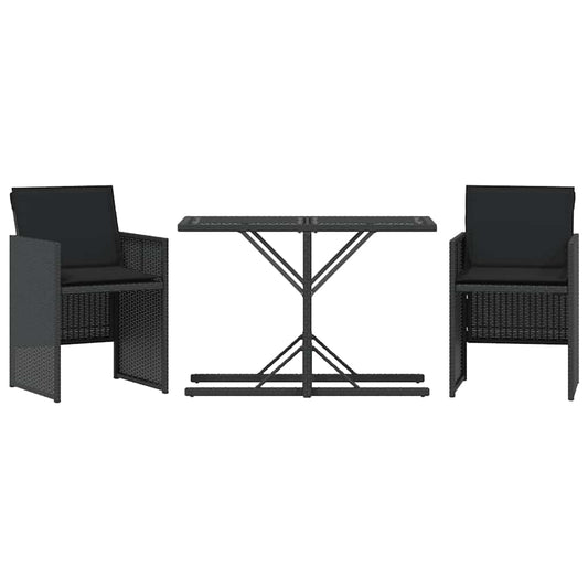 vidaXL 3 Piece Bistro Set with Cushions Black Poly Rattan