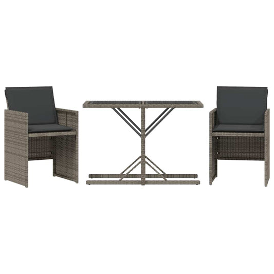 vidaXL 3 Piece Bistro Set with Cushions Grey Poly Rattan