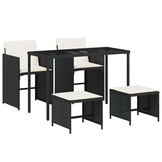 vidaXL 5 Piece Garden Dining Set with Cushions Black Poly Rattan