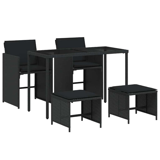 vidaXL 5 Piece Garden Dining Set with Cushions Black Poly Rattan