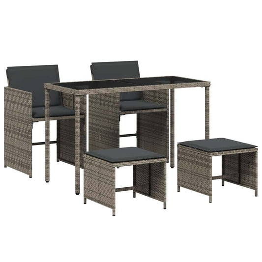 vidaXL 5 Piece Garden Dining Set with Cushions Grey Poly Rattan