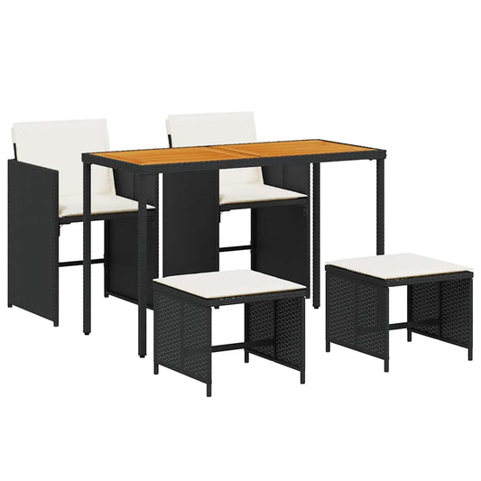 vidaXL 5 Piece Garden Dining Set with Cushions Black Poly Rattan