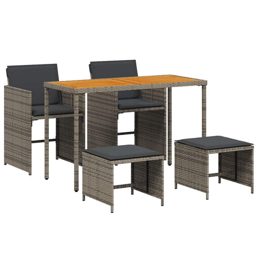 vidaXL 5 Piece Garden Dining Set with Cushions Grey Poly Rattan