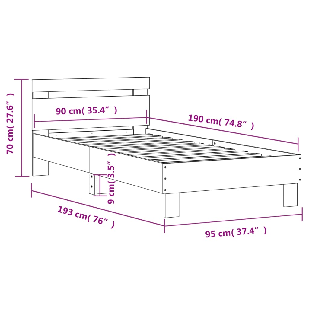 vidaXL Bed Frame without Mattress with Headboard White 90x190 cm