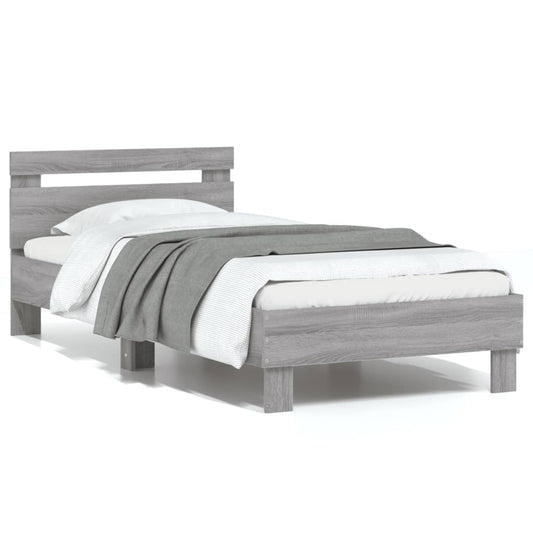 vidaXL Bed Frame without Mattress with Headboard Grey Sonoma 75x190 cm Small Single