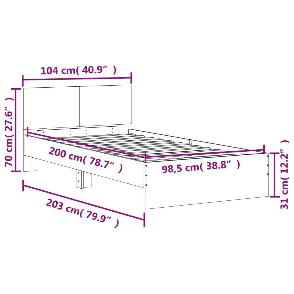 vidaXL Bed Frame without Mattress with Headboard White 100x200 cm