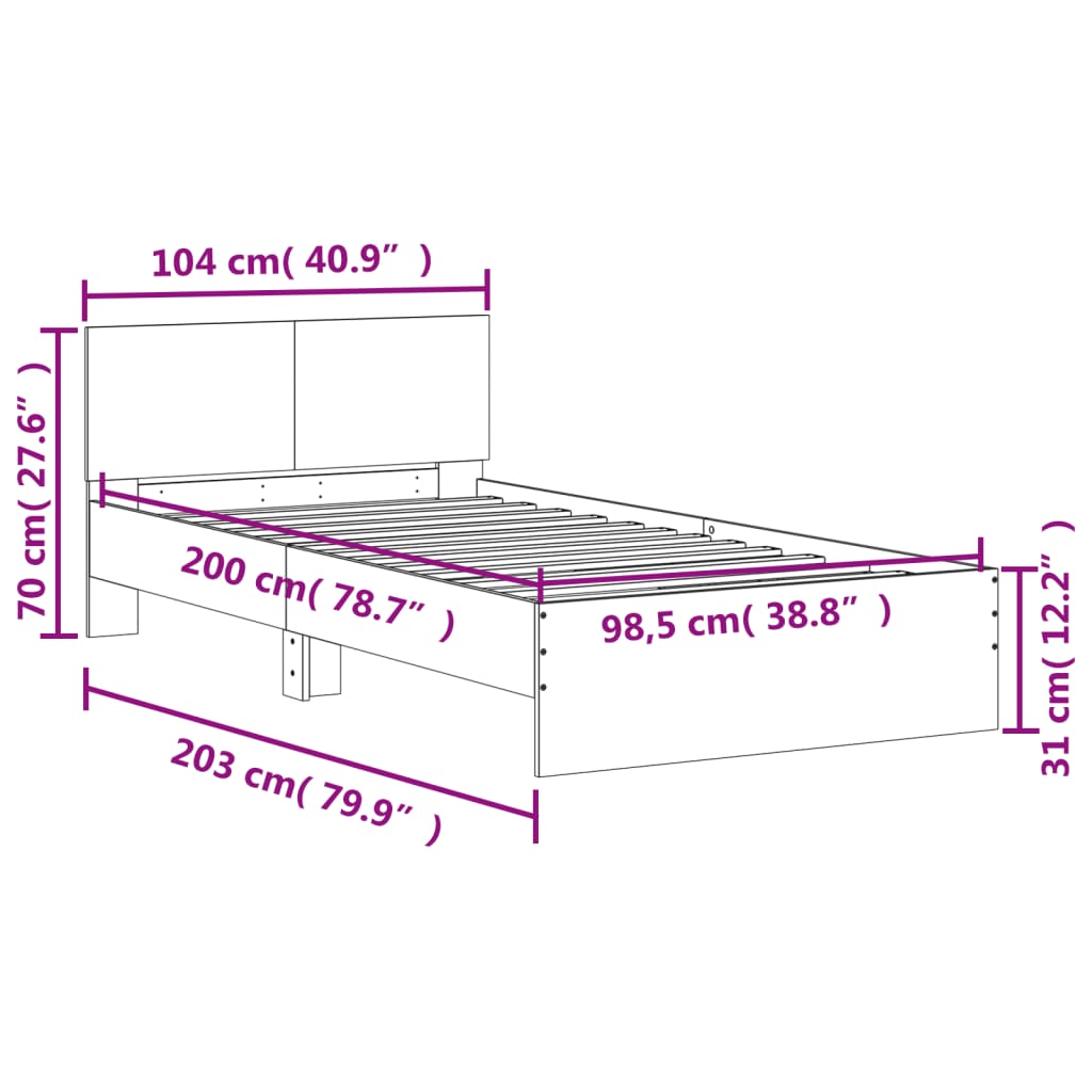 vidaXL Bed Frame without Mattress with Headboard Black 100x200 cm