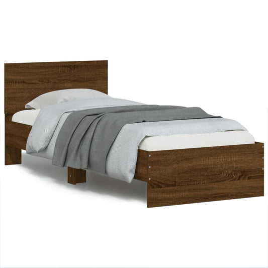 vidaXL Bed Frame without Mattress with Headboard Brown Oak 90x200 cm