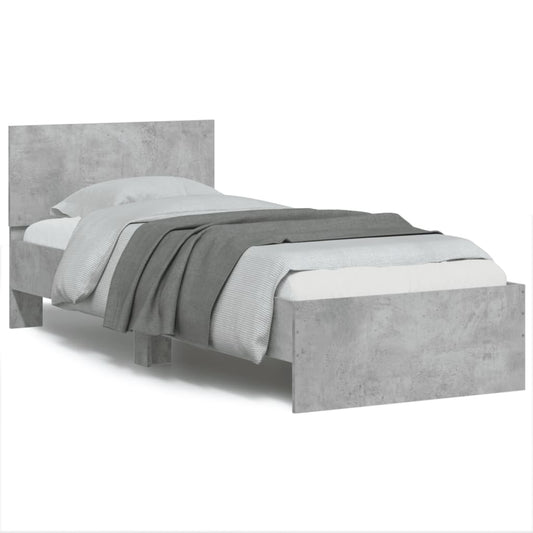 vidaXL Bed Frame without Mattress with Headboard Concrete Grey 75x190 cm Small Single