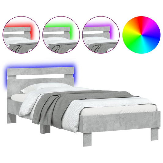 vidaXL Bed Frame without Mattress with LED Lights Concrete Grey 90x200 cm