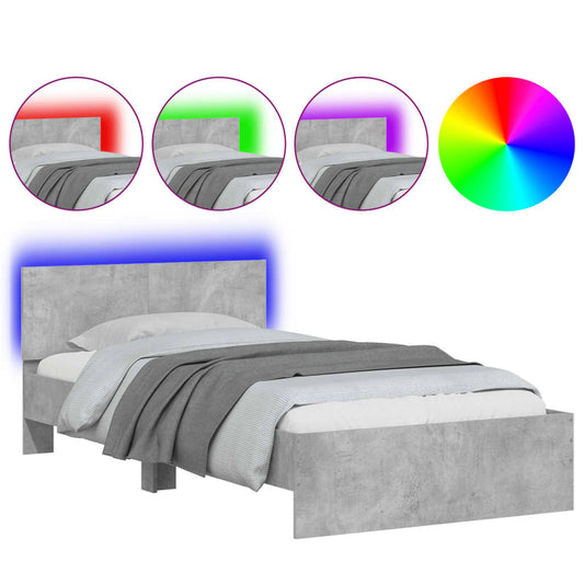 vidaXL Bed Frame without Mattress with LED Lights Concrete Grey 100x200 cm