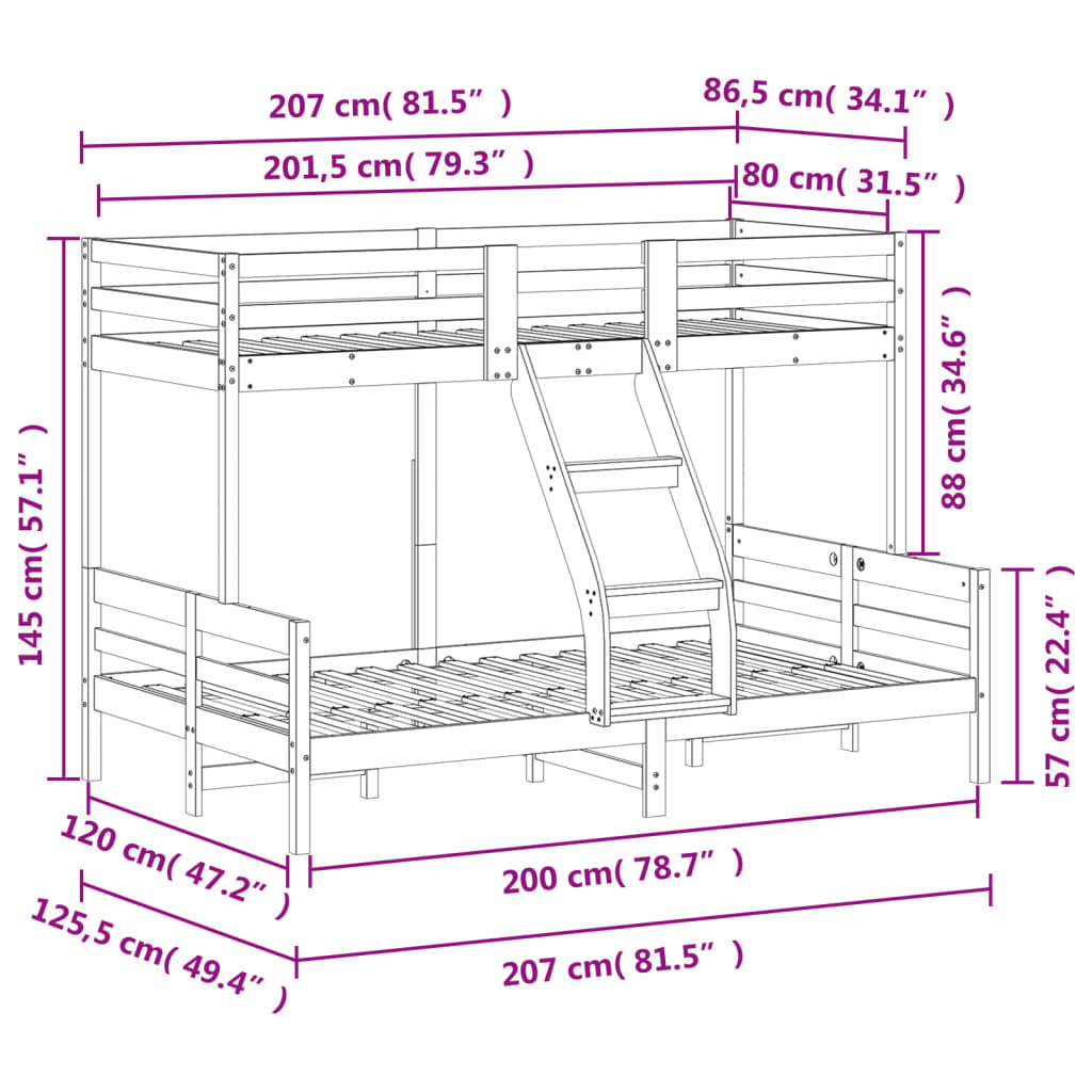 vidaXL Bunk Bed without Mattress 80x200/120x200 cm Solid Wood