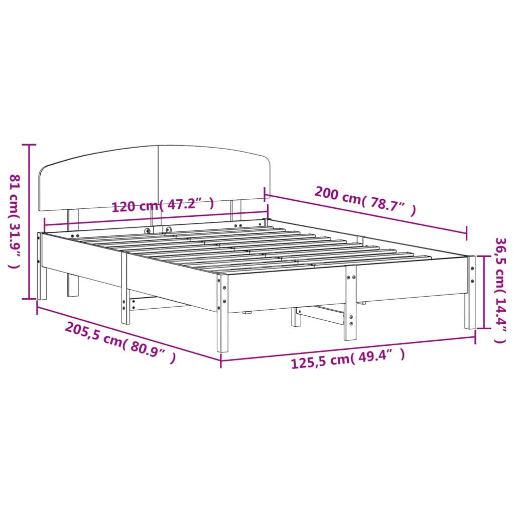 vidaXL Bed Frame without Mattress Wax Brown 120x200 cm Solid Wood Pine