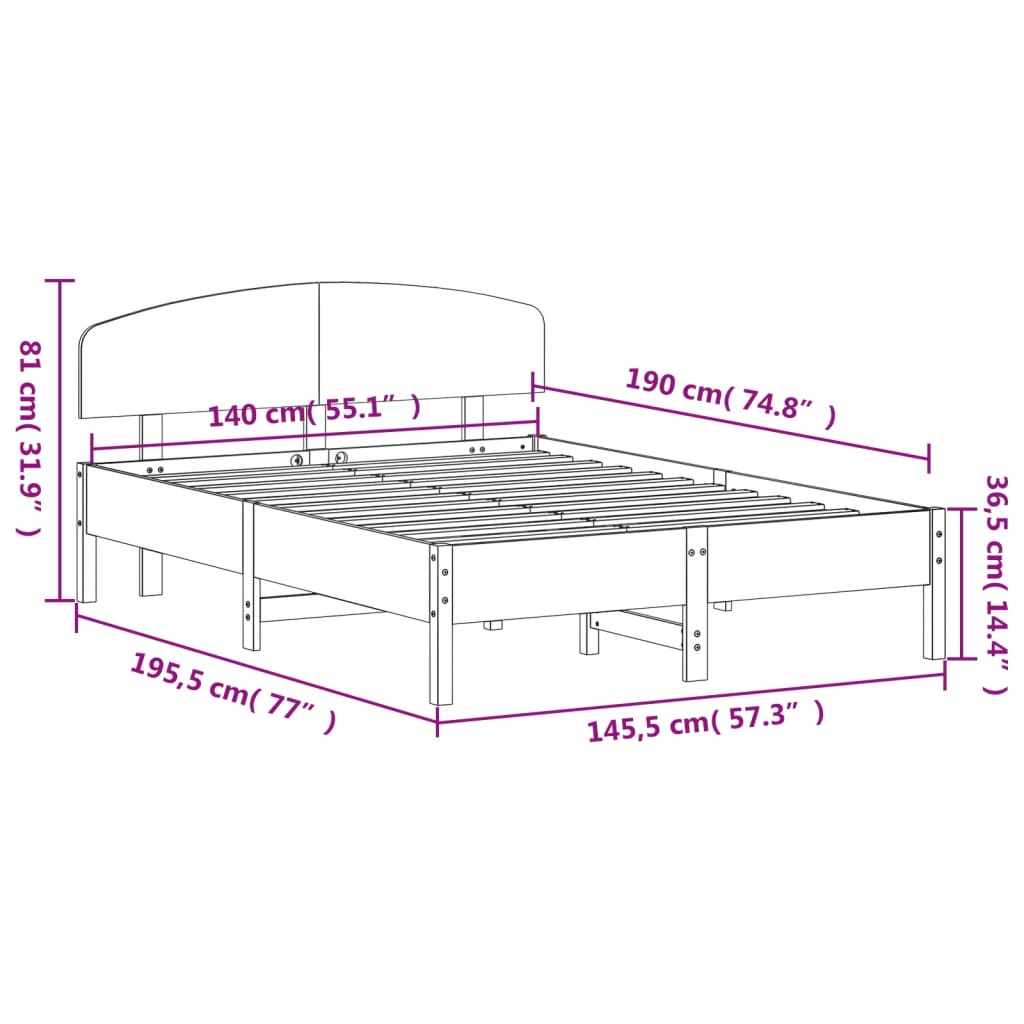 vidaXL Bed Frame without Mattress Wax Brown 140x190 cm Solid Wood Pine