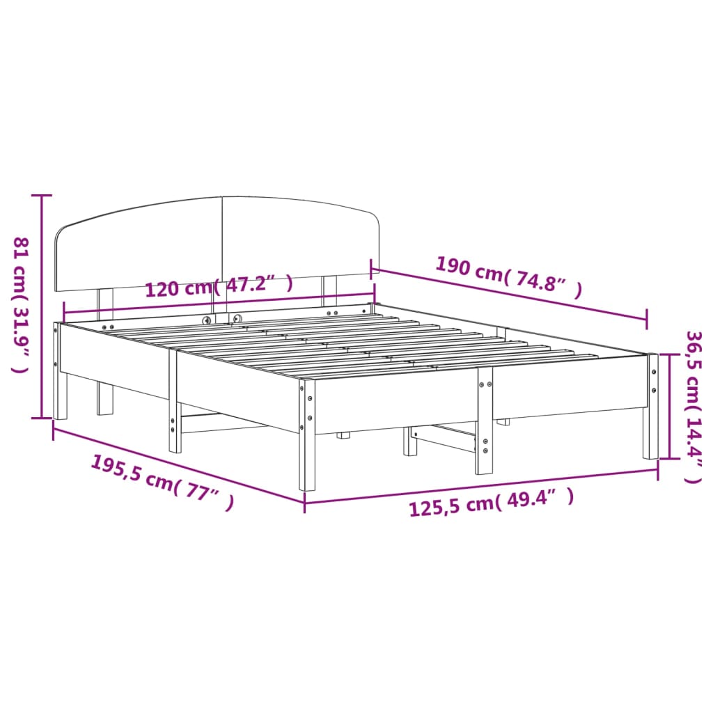 vidaXL Bed Frame without Mattress Wax Brown 120x190 cm Small Double Solid Wood Pine