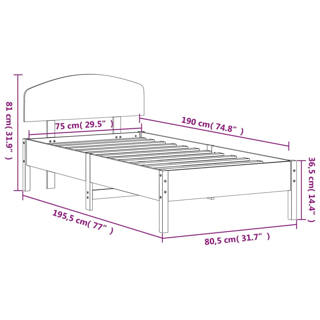 vidaXL Bed Frame without Mattress 75x190 cm Solid Wood Pine