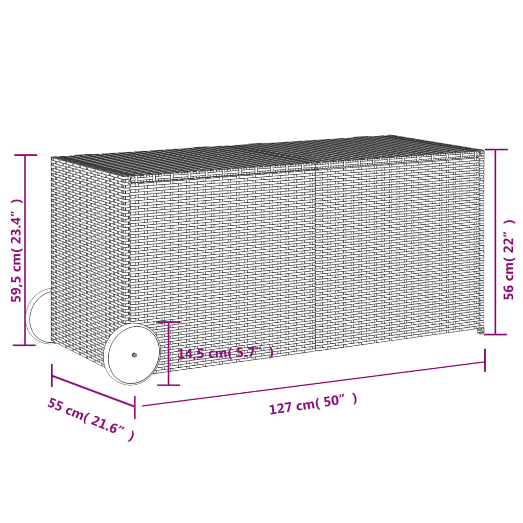 vidaXL Garden Storage Box with Wheels Brown 283L Poly Rattan