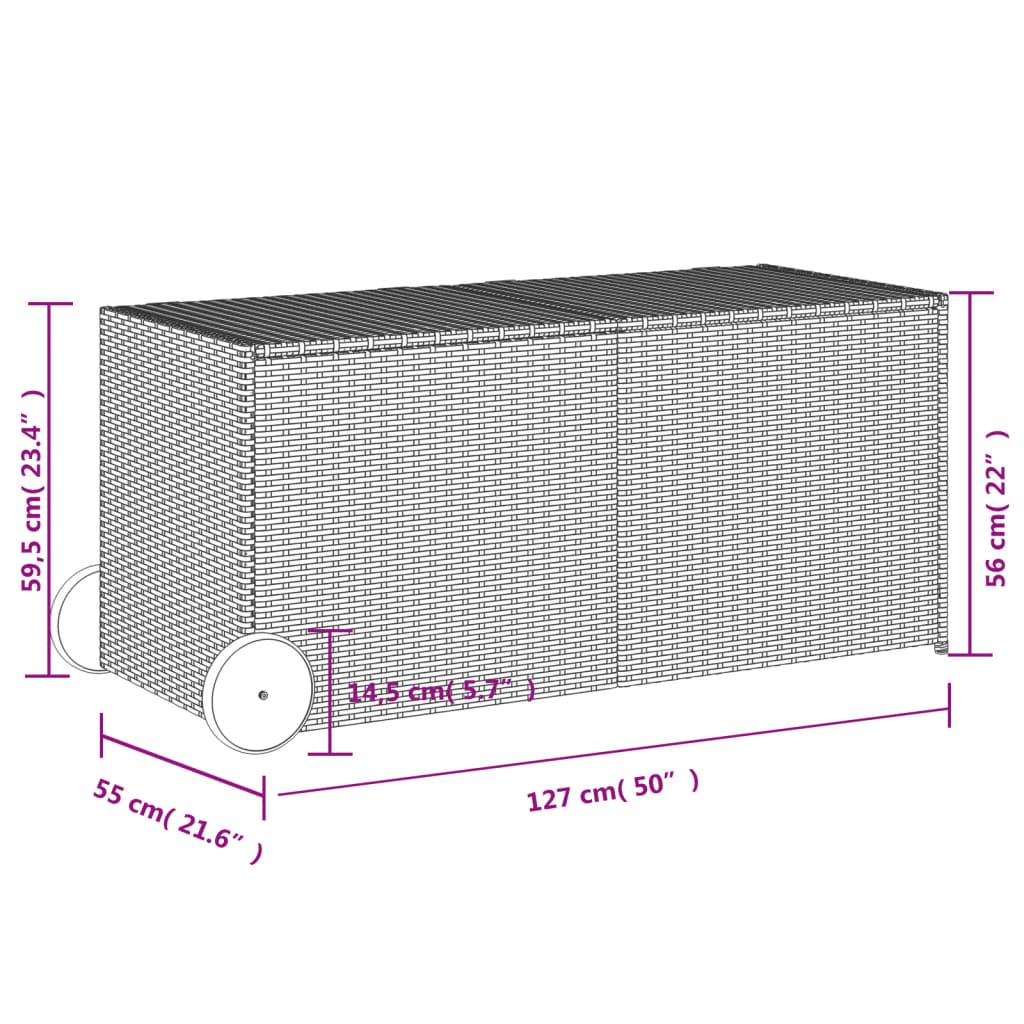 vidaXL Garden Storage Box with Wheels Grey 283L Poly Rattan