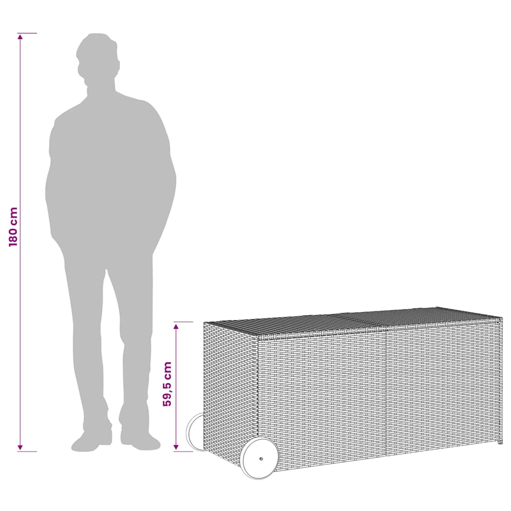 vidaXL Garden Storage Box with Wheels Grey 283L Poly Rattan